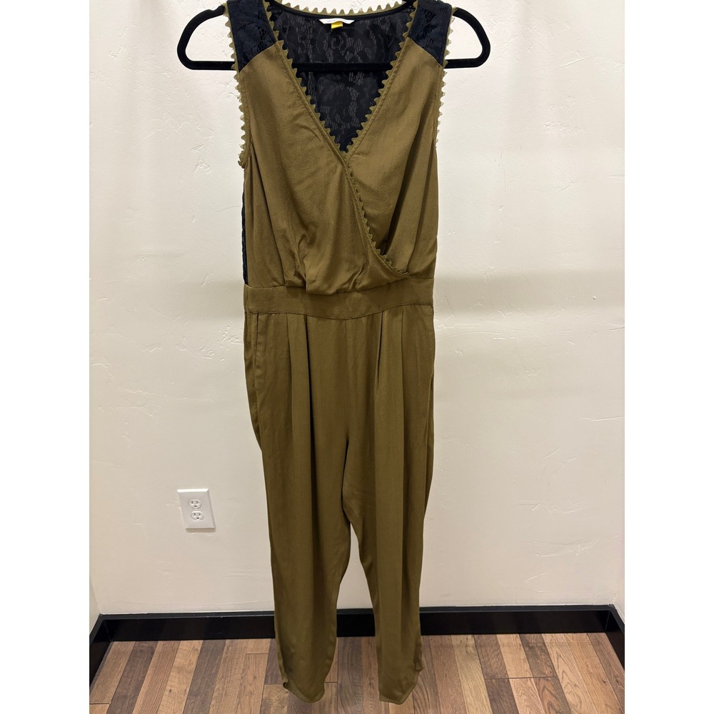 Leifsdottir Olive Green Lace Back V-Neck Jumpsuit Size 4 Rick Rack Trim